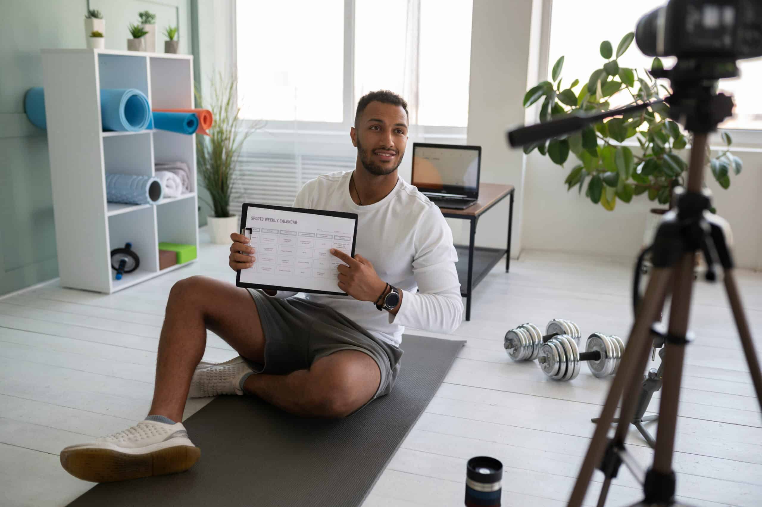 Online fitness coach creating niche content strategy to attract ideal clients